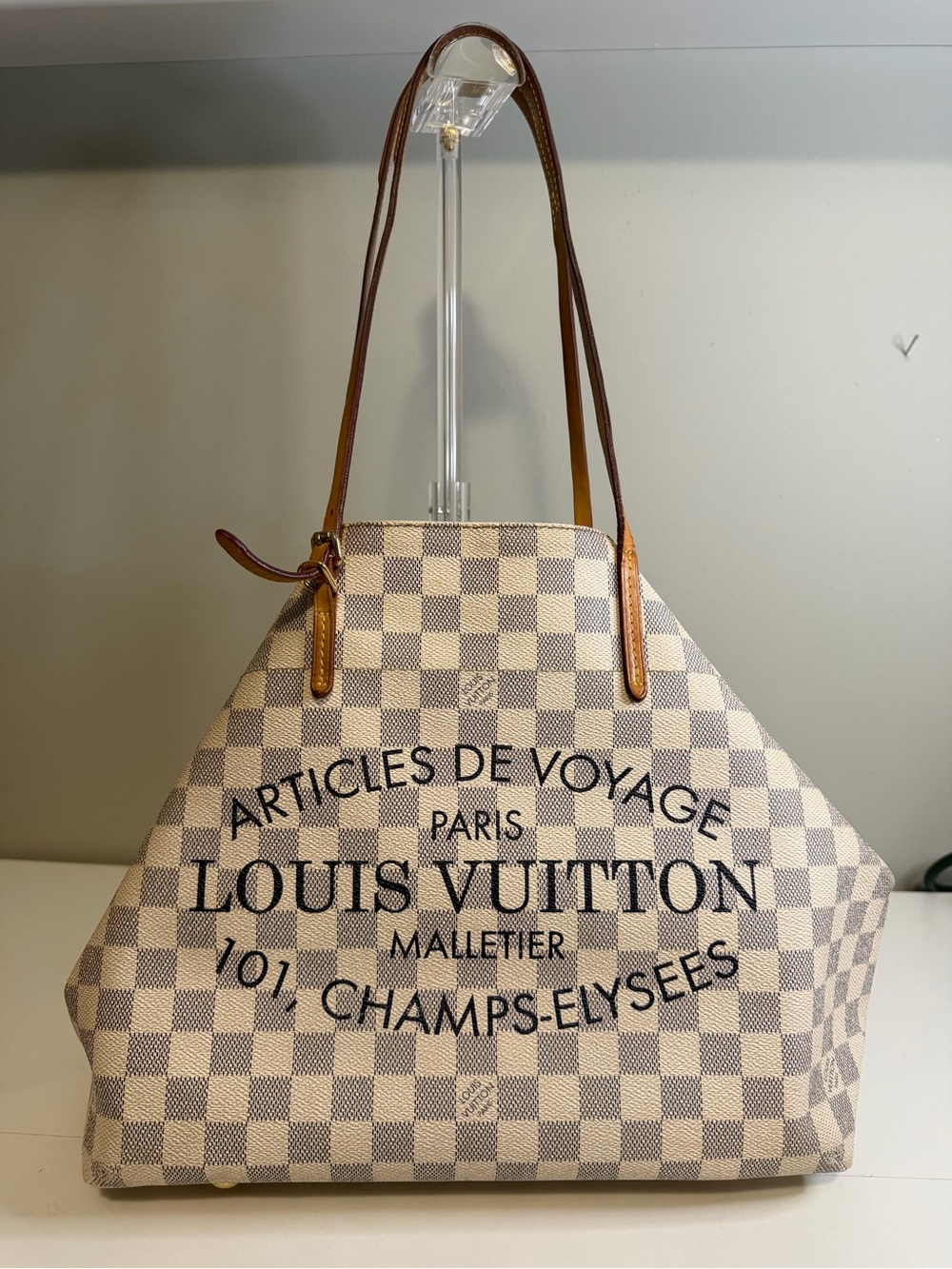 Louis Vuitton Damier Azur 'Articles de Voyage' Tote in Beige and Brown Trim